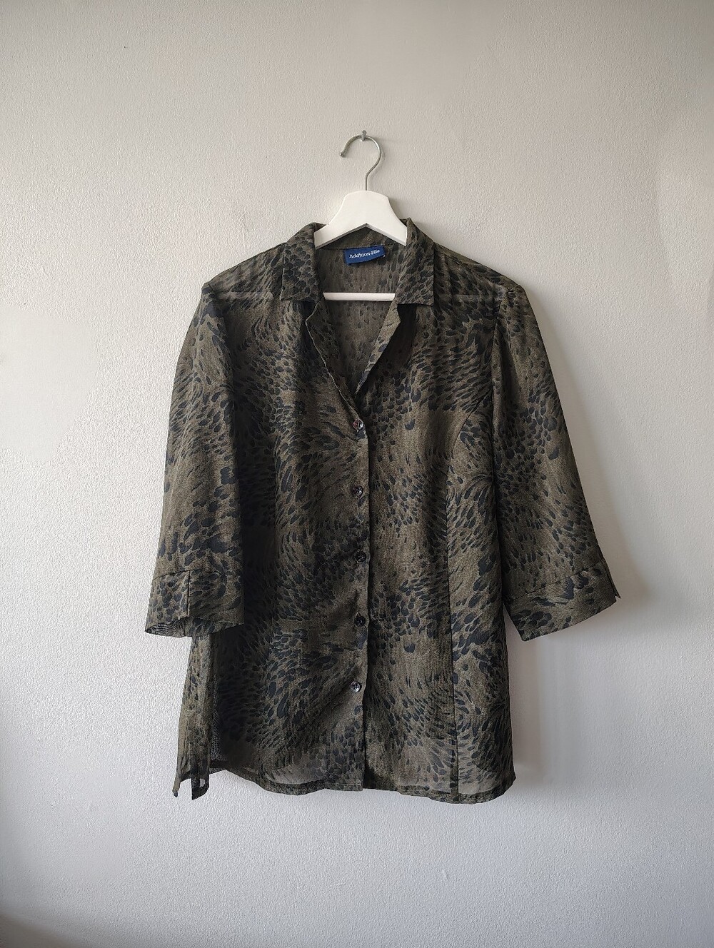 Addition Elle Semi Sheer Green and Black Animal Print Bottom-up Blouse
